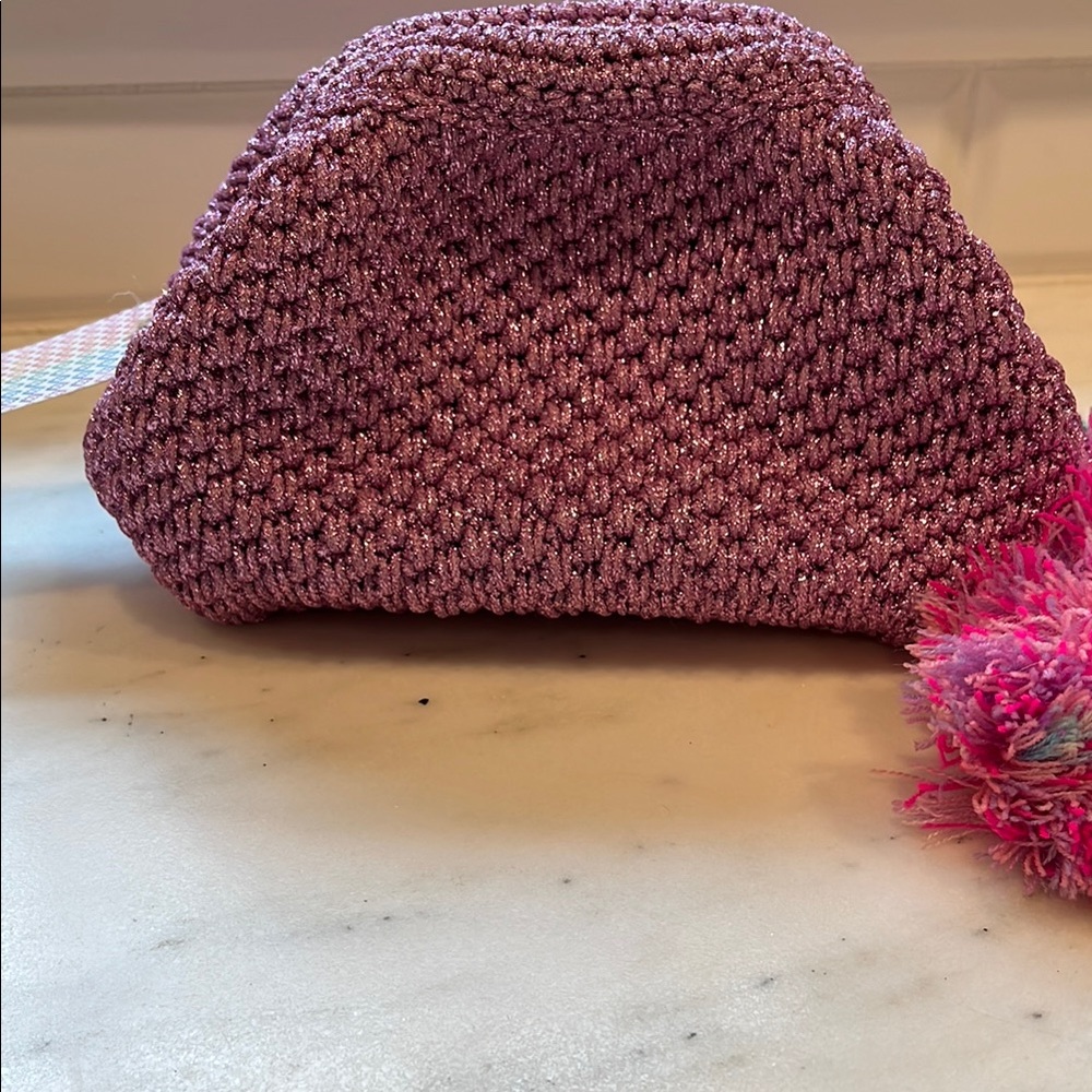 Pink Textured purse with Crochet Design